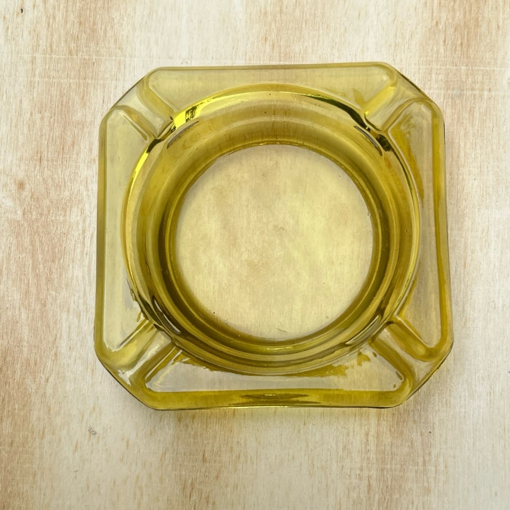 Vintage square Yellow/harvest Gold Glass Ashtray